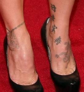 Pink's Japanese Kanji Ankle Tattoos