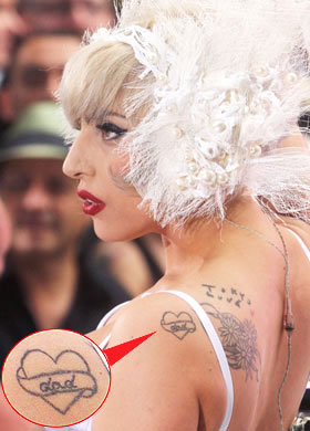 Lady Gaga’s “Dad” Heart Tattoo on Her Shoulder