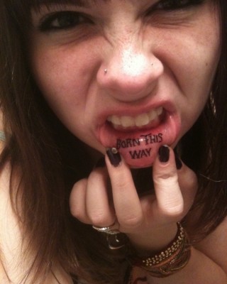 Girl With Tattoo of Lady Gaga’s “Born This Way” Inside Her Lip