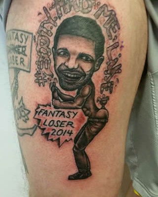 Check Out This Fantasy Football League Loser’s Ridiculous Drake Thigh Tattoo