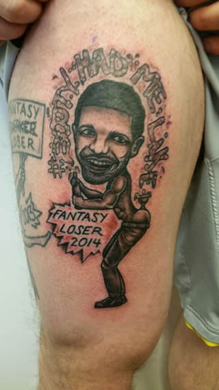 Check Out This Fantasy Football League Loser’s Ridiculous Drake Thigh Tattoo