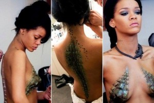 Behind-the-Scenes Pics Show Rihanna in Scales & Covered in Tats!