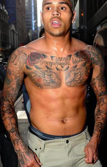 Chris Brown Wings Chest Tattoo