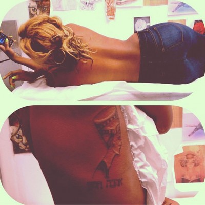 SERIOUSLY!?!  Alexandra Burke Copied Rihanna’s Queen Nefertiti Ribcage Tattoo
