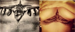Rihanna and Chris Brown Chest Tattoos
