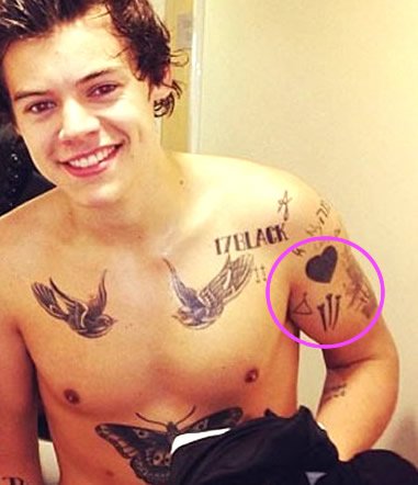 Harry Styles’ Heart, 3 Nails, & Coathanger Tattoos