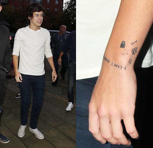 Harry Styles’ Padlock, Key, Shamrock, Aquarius, and 99p Tattoos on His Wrist