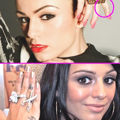 Cher Lloyd’s Small Bow and “SHH…” Finger Tattoos