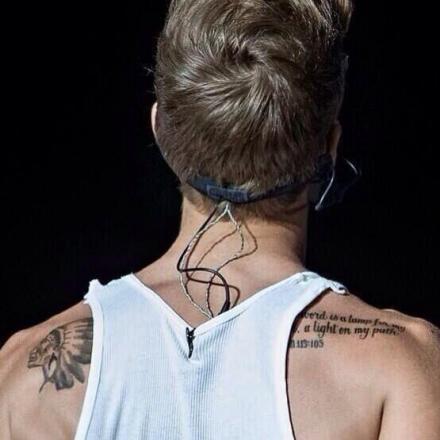 Justin Bieber’s Bible Psalm Tattoo on the Back of His Shoulder