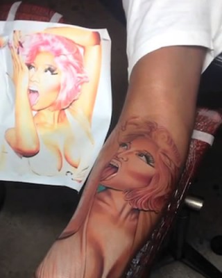 Scaff Beezy Gets Weird Nicki Minaj Portrait Inked on His Arm