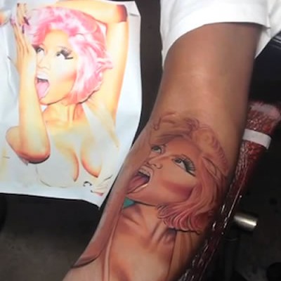 Scaff Beezy Gets Weird Nicki Minaj Portrait Inked on His Arm