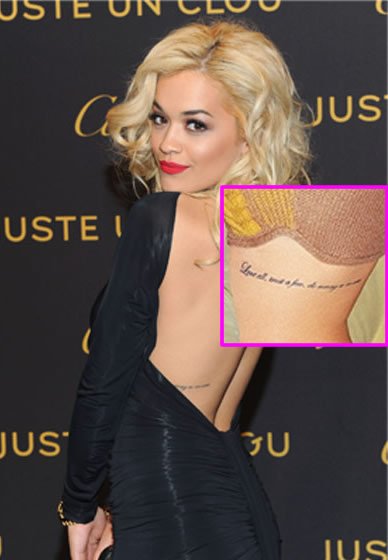 Rita Ora’s “Love All…” Quote Tattoo on Her Ribcage