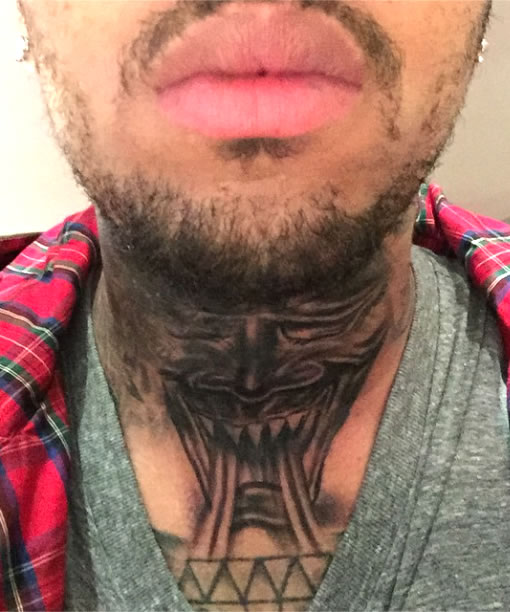 Chris Brown Covers Up Fierce Lion Throat Tat With Devil Face Ink