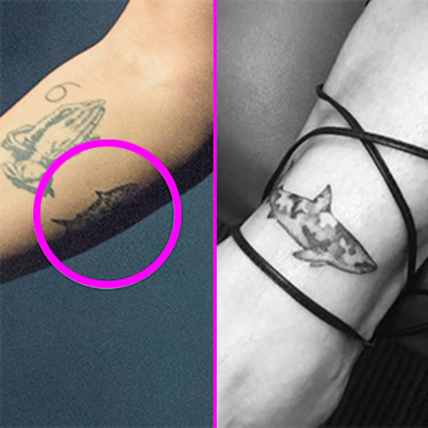 Drake Gets Matching Camo Shark Tattoo With Rihanna