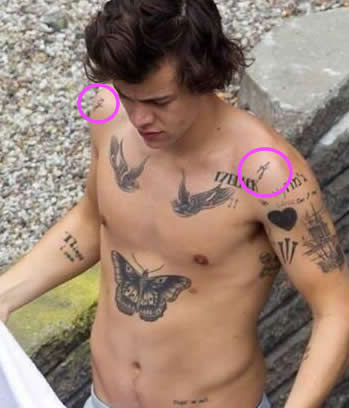 Harry Styles’ “A” & “g” Tattoos on his Shoulders