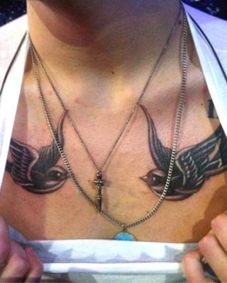Harry Styles’ Swallow Tattoos & Covered-up Love Banner on His Chest