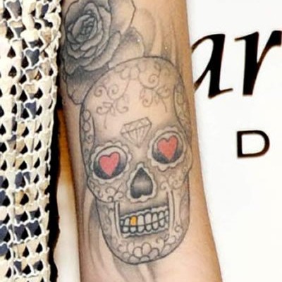 Cher Lloyd’s Mexican Sugar Skull and Rose Arm Tattoos