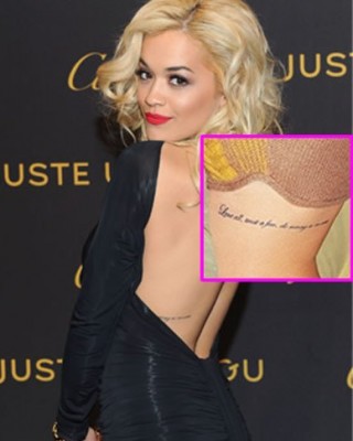 Rita Ora’s “Love All…” Quote Tattoo on Her Ribcage